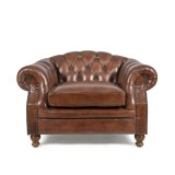 Fauteuil Chesterfield en cuir véritable marron - Harold
