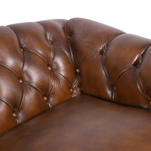 Canapé Chesterfield en cuir véritable marron 2 places - Harold