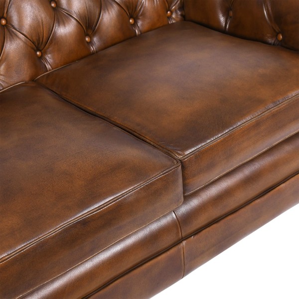 Canapé Chesterfield en cuir véritable marron 2 places - Harold