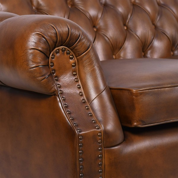 Canapé Chesterfield en cuir véritable marron 2 places - Harold