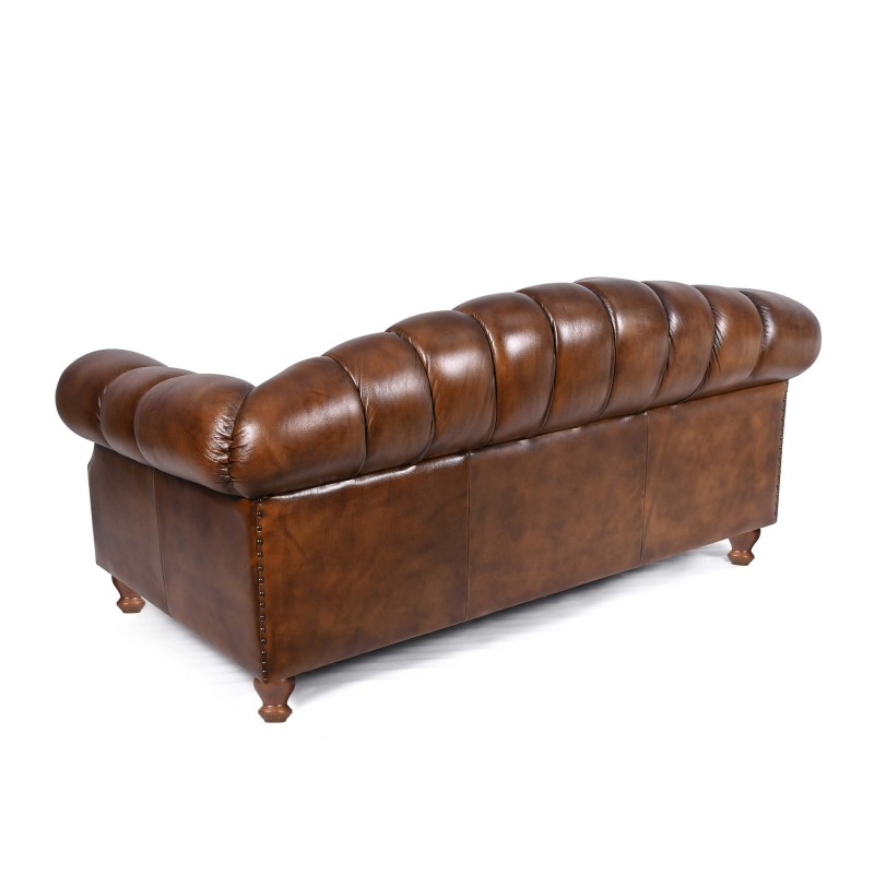 Canapé Chesterfield en cuir véritable marron 2 places - Harold