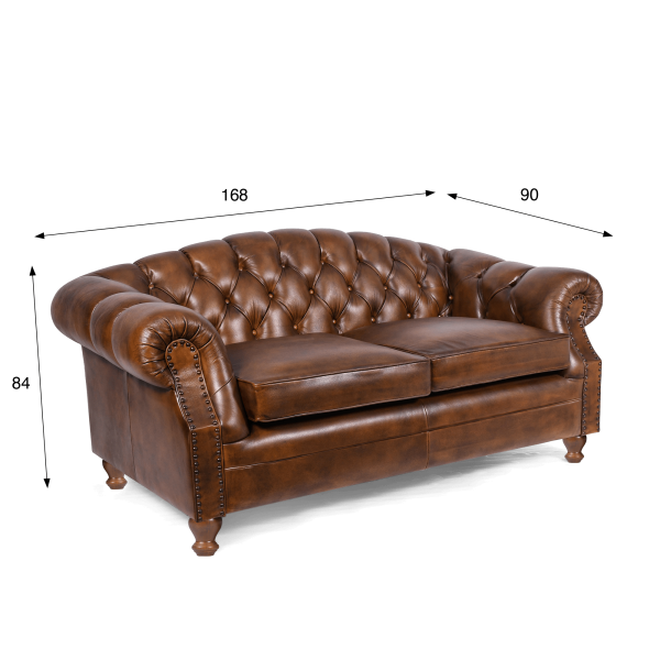 Canapé Chesterfield en cuir véritable marron 2 places - Harold