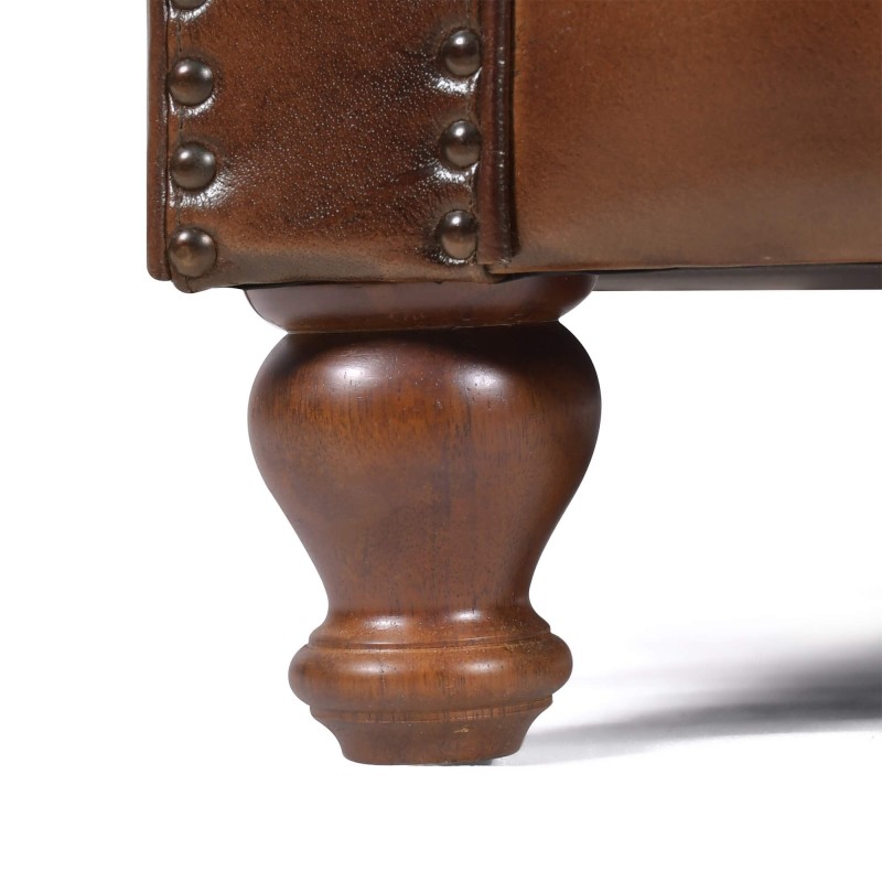 Canapé Chesterfield en cuir véritable marron 3 places - Harold