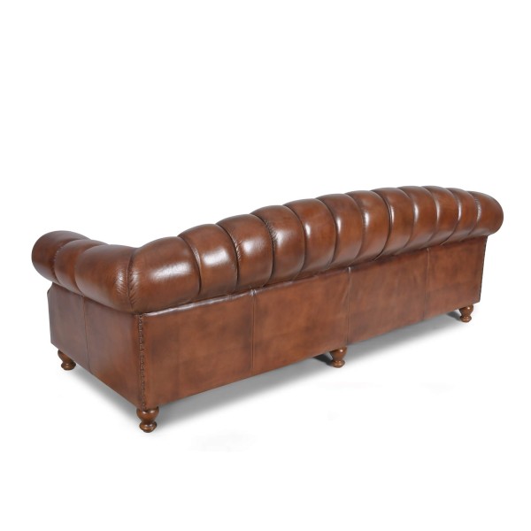 Canapé Chesterfield en cuir véritable marron 3 places - Harold