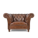 Fauteuil Chesterfield en cuir véritable marron - Henry