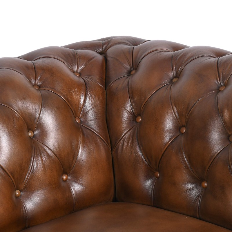 Fauteuil Chesterfield en cuir véritable marron - Henry