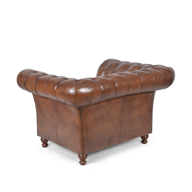 Fauteuil Chesterfield en cuir véritable marron - Henry