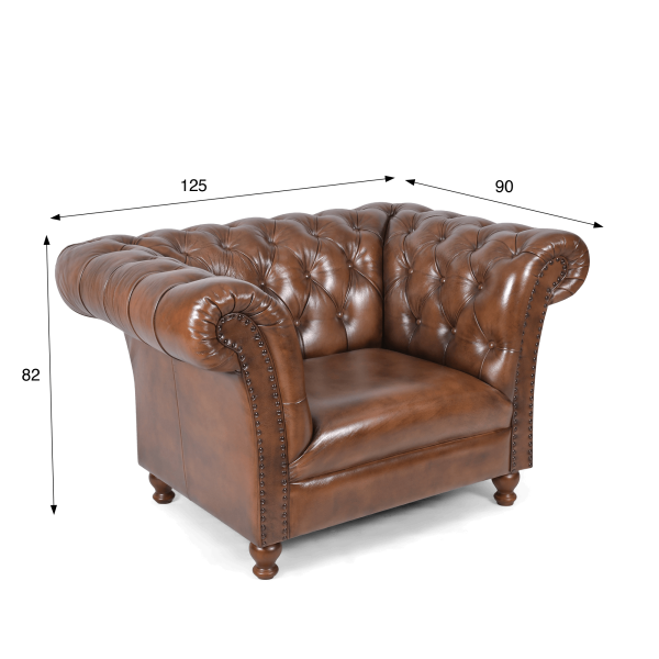 Fauteuil Chesterfield en cuir véritable marron - Henry