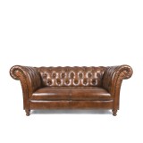 Canapé Chesterfield en cuir véritable marron 2 places - Henry