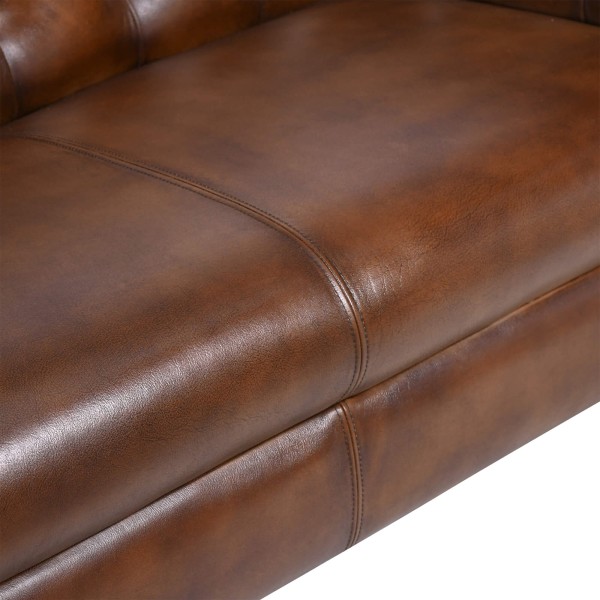 Canapé Chesterfield en cuir véritable marron 2 places - Henry