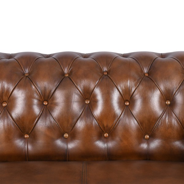 Canapé Chesterfield en cuir véritable marron 3 places - Henry