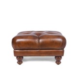 Pouf capitonné en cuir véritable marron