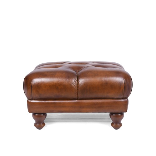 Pouf capitonné en cuir véritable marron