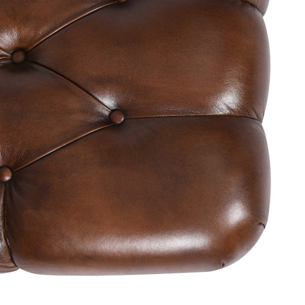 Pouf capitonné en cuir véritable marron