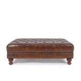 Repose-pieds capitonné en cuir véritable marron