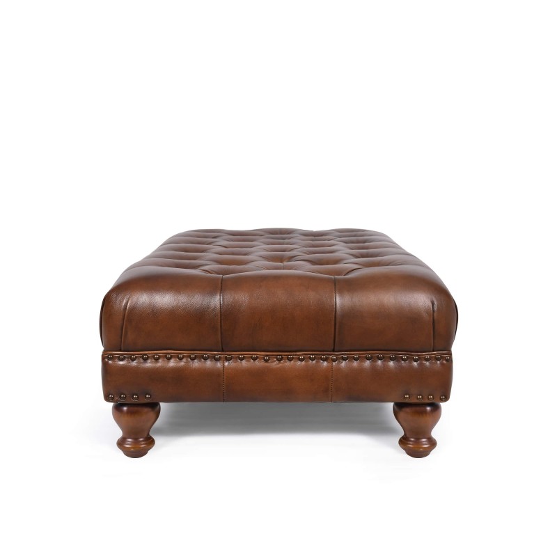Repose-pieds capitonné en cuir véritable marron