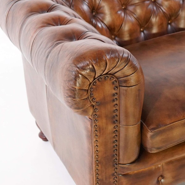 Canapé Chesterfield en cuir véritable marron 2 places - Edward
