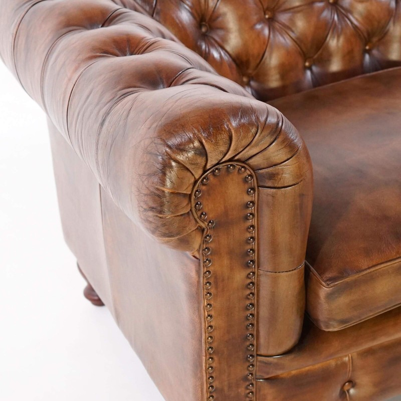 Canapé Chesterfield en cuir véritable marron 2 places - Edward