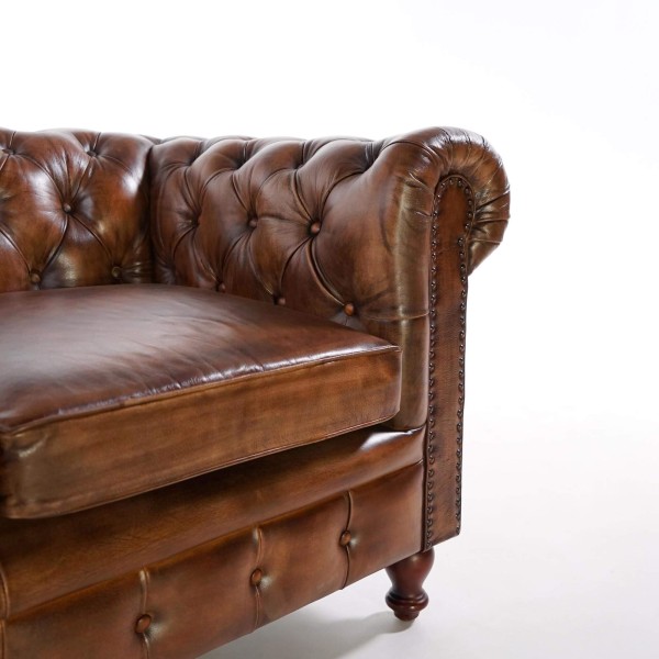 Canapé Chesterfield en cuir véritable marron 2 places - Edward