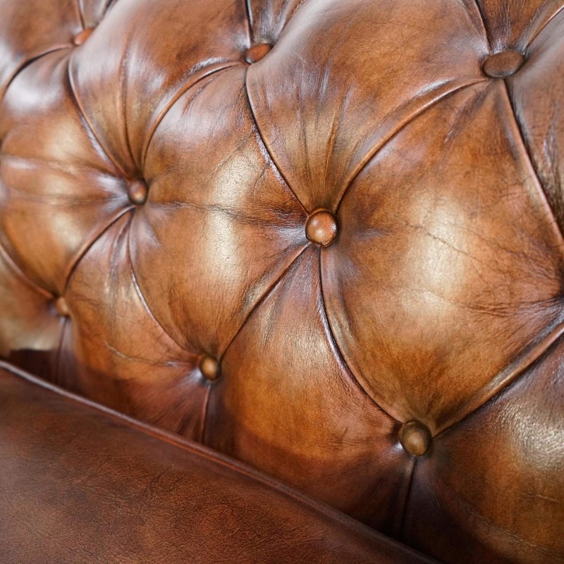 Canapé Chesterfield en cuir véritable marron 2 places - Edward