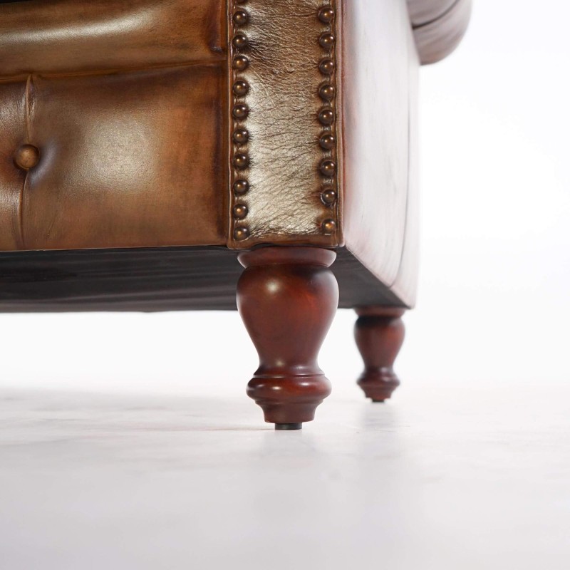 Canapé Chesterfield en cuir véritable marron 2 places - Edward