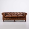 Canapé Chesterfield en cuir véritable marron 3 places - Edward