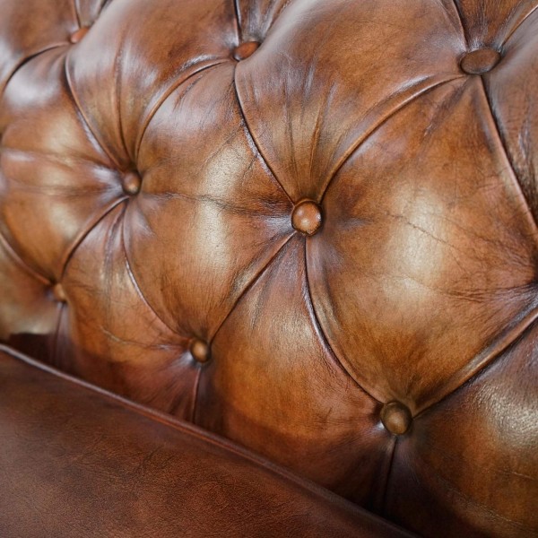 Canapé Chesterfield en cuir véritable marron 3 places - Edward