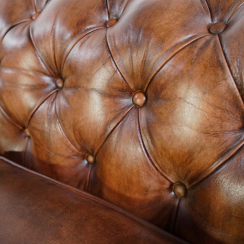 Canapé Chesterfield en cuir véritable marron 3 places - Edward