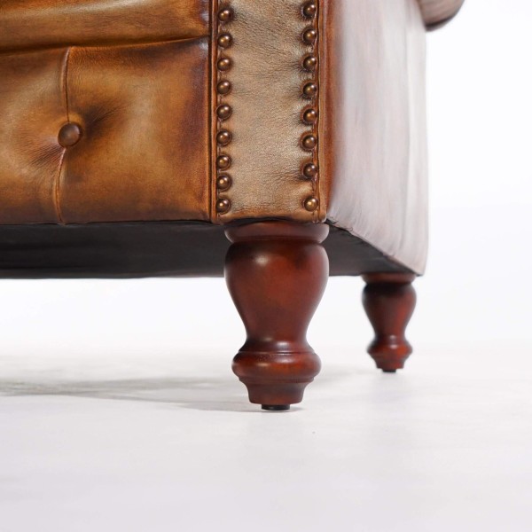Canapé Chesterfield en cuir véritable marron 3 places - Edward