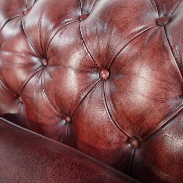 Canapé Chesterfield en cuir véritable bordeaux 2 places - Edward