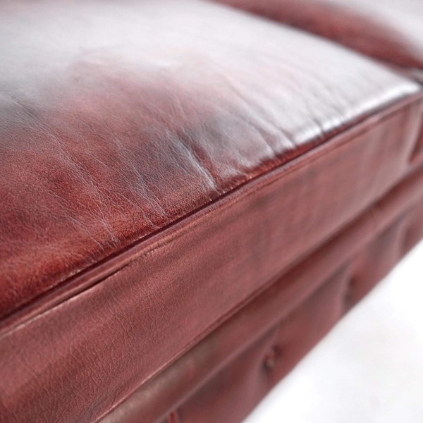 Canapé Chesterfield en cuir véritable bordeaux 2 places - Edward