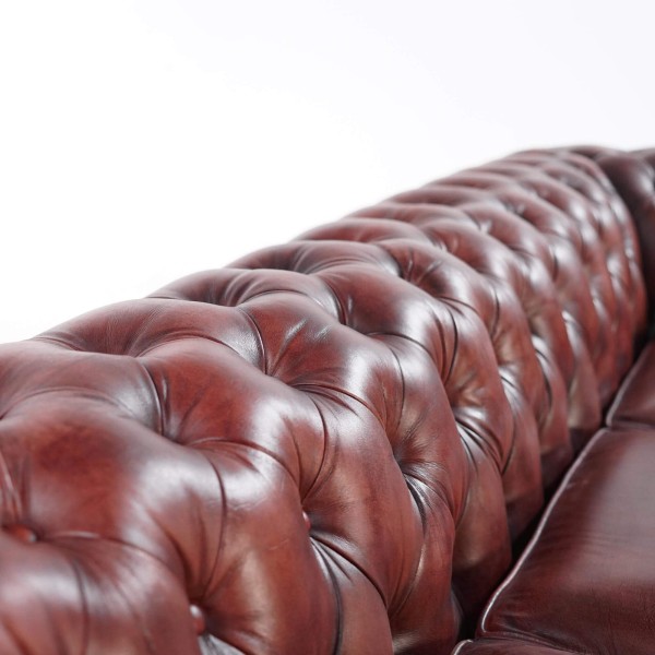 Canapé Chesterfield en cuir véritable bordeaux 3 places - Edward