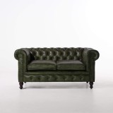 Canapé Chesterfield en cuir véritable vert 2 places - Edward