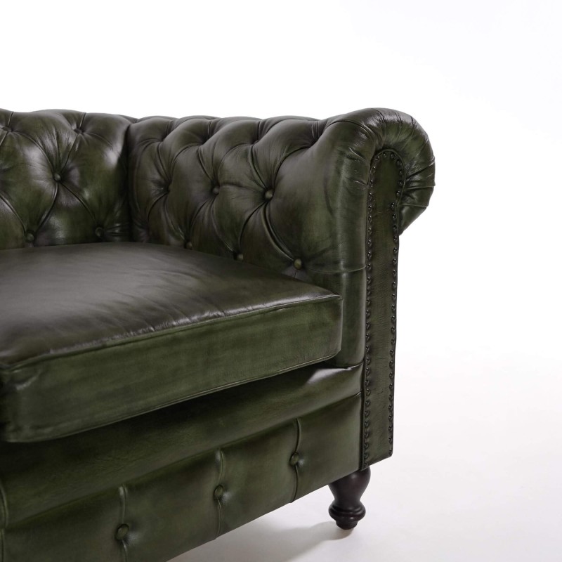 Canapé Chesterfield en cuir véritable vert 2 places - Edward