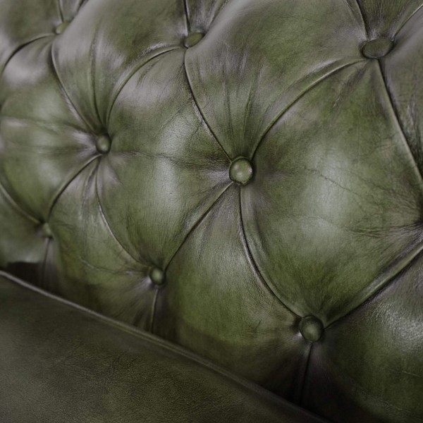Canapé Chesterfield en cuir véritable vert 2 places - Edward