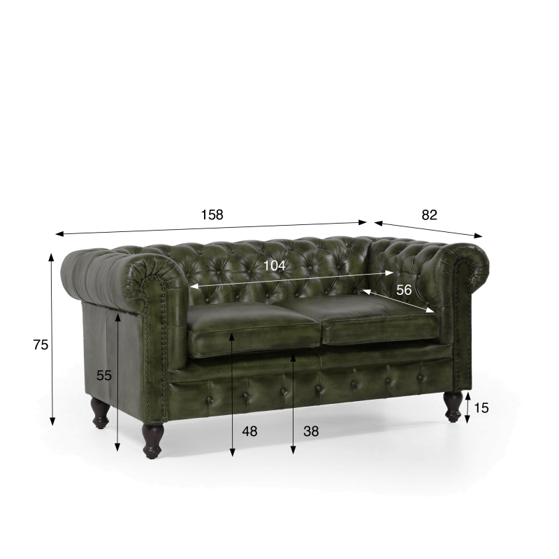 Canapé Chesterfield en cuir véritable vert 2 places - Edward