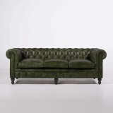 Canapé Chesterfield en cuir véritable vert 3 places - Edward