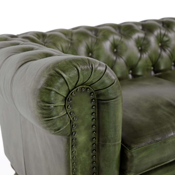 Canapé Chesterfield en cuir véritable vert 3 places - Edward