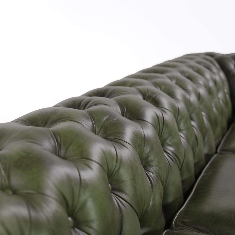 Canapé Chesterfield en cuir véritable vert 3 places - Edward