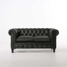 Canapé Chesterfield en cuir véritable noir 2 places - Edward