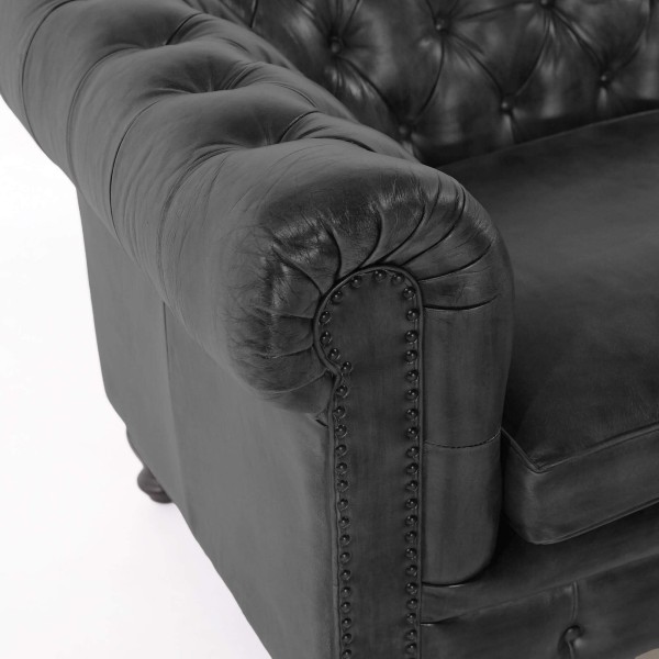 Canapé Chesterfield en cuir véritable noir 2 places - Edward