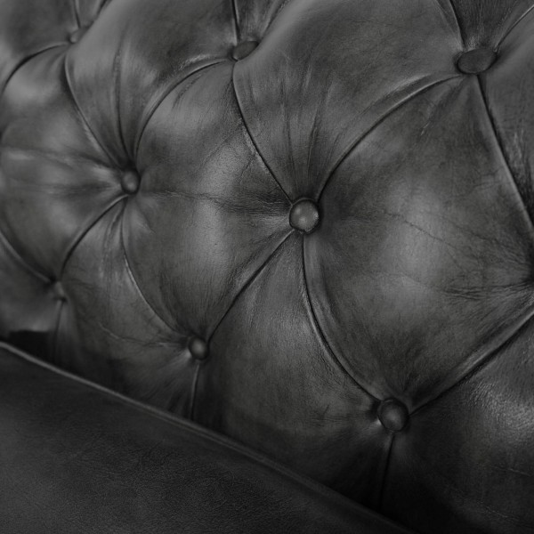 Canapé Chesterfield en cuir véritable noir 2 places - Edward