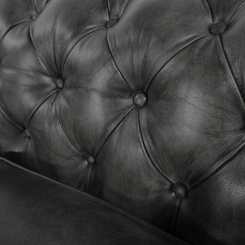 Canapé Chesterfield en cuir véritable noir 2 places - Edward