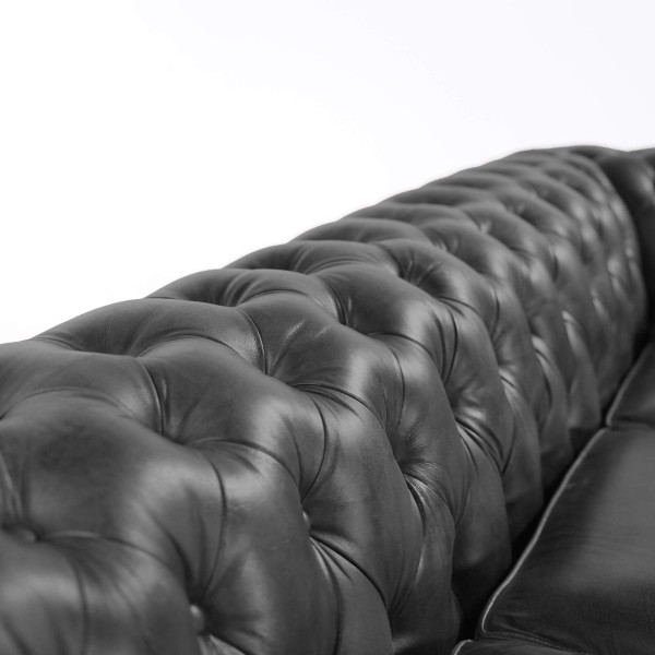 Canapé Chesterfield en cuir véritable noir 3 places - Edward