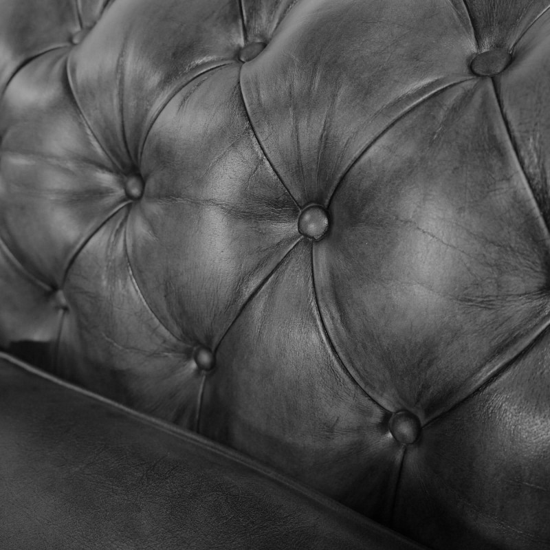 Canapé Chesterfield en cuir véritable noir 3 places - Edward