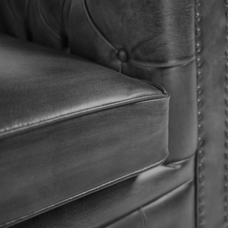 Canapé Chesterfield en cuir véritable noir 3 places - Edward