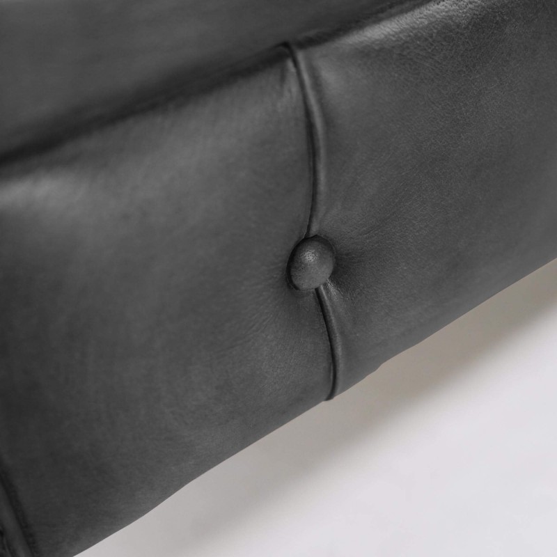 Canapé Chesterfield en cuir véritable noir 3 places - Edward