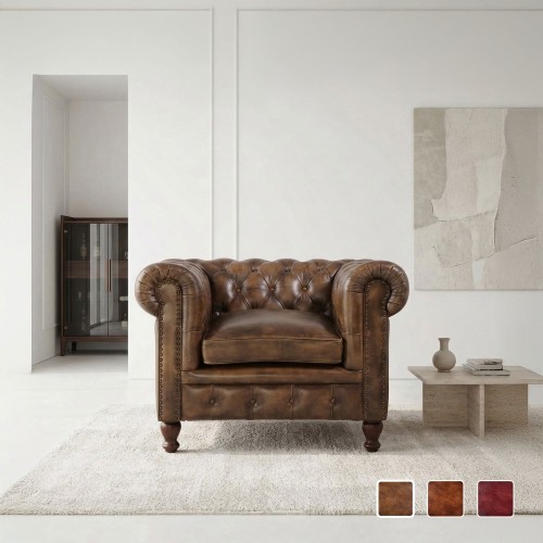 Fauteuil Chesterfield en cuir véritable - Edward