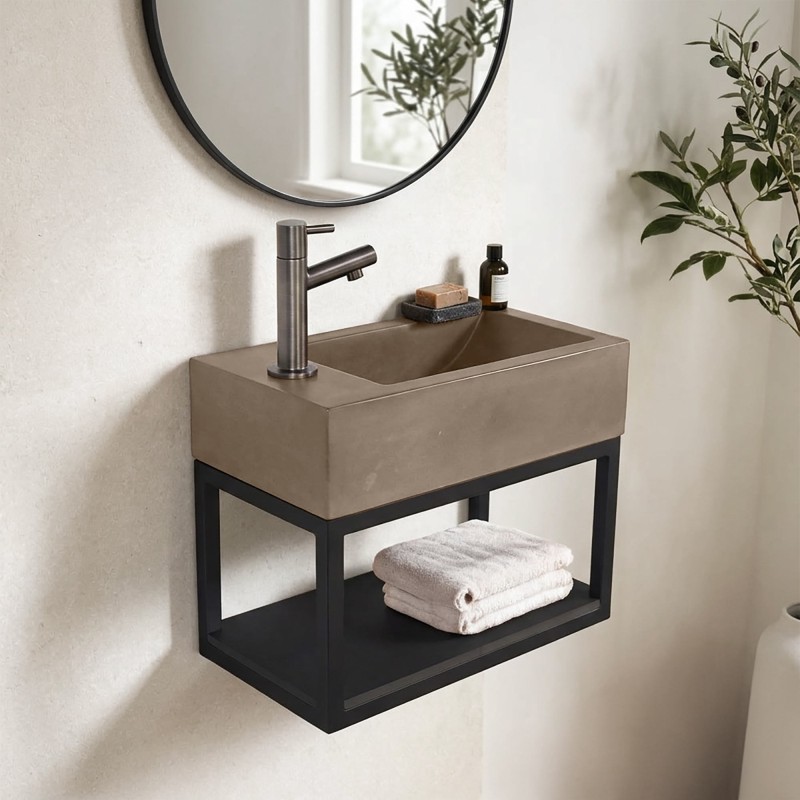 Lave-mains avec porte-serviette et vasque en béton - Core