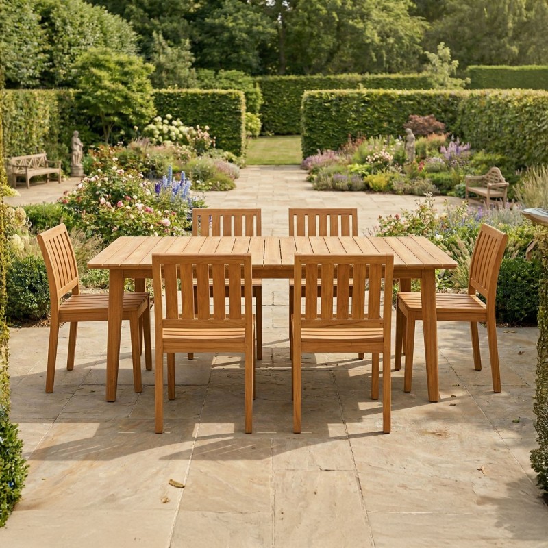 Ensemble table et chaises de jardin en bois de teck 6 personnes